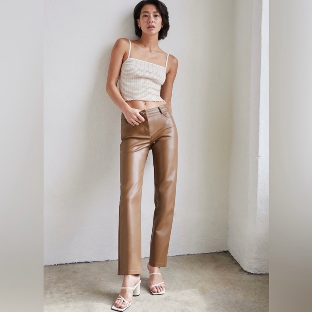 Wilfred Melina Brown Vegan Leather Straight‎ Leg Pants